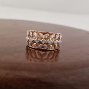 18K Rose Gold Diamond Floral Filigree Wide Band <b>Ring</b> for Women Wedding Anniversary Party Luxury <b>Statement</b> Fine Jewelry Gift - Product Image 3