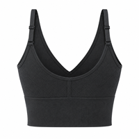 Soutien-gorge de sport long sans coutures personnalisé pour femme, col en V, rembourré, crop top d'entraînement, bretelles réglables, pour yoga et gym