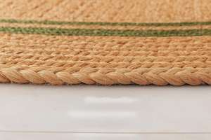 พรมปูพื้นทำจากเส้นใยธรรมชาติถักด้วยมือ พร้อมขอบสีเขียว สไตล์ชนบทโบฮีเมียน - Product Image 6