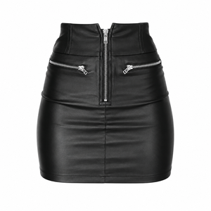 Jupe en cuir véritable pour femme avec fermeture éclair, taille naturelle, écologique, teinte unie, idéale pour les soirées d'hiver - Prix promotionnel - Product Image 3