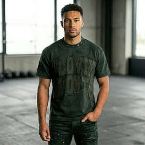 T-shirt bleu pour homme de qualité professionnelle pour l'exportation, avec logo 3D en relief et traitement délavé à l'acide, conçu pour le streetwear international - Product Image 1