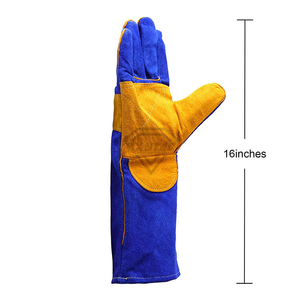 Gants de soudage en cuir croûte bleu et or, résistants à la chaleur, de protection robuste, pour la sécurité au travail - Fabricant - Product Image 3