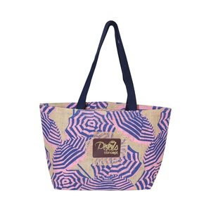 Hot Selling Two Side Umbrella Print Non-Laminated Jute Beach <b>Bag</b> Leather Branding Patch Cotton Web Handle Fashion Style <b>Gifts</b> - Product Image 1