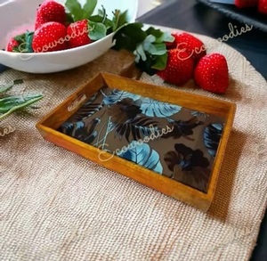 Home Decor Industrial Design Glossy Finish Eco-Friendly Non-Slip Base Multi-Functional Wooden Rectangle Food Tray High Quality - Product Image 5