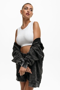 Automne femme survêtement ensemble 100% coton personnalisation à capuche surdimensionné lavage à l'acide sweat court deux pièces ensemble - Product Image 4