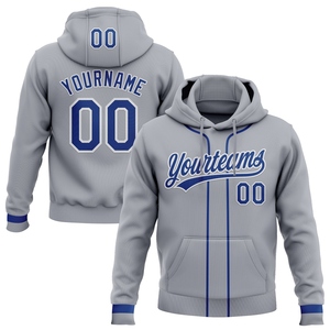 Sweat-shirt à capuche de baseball gris et blanc royal sur mesure, cousu sur mesure, de l'industrie OMMIZ, en gros - Product Image 1