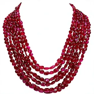 Collier de perles en pierre de rubis naturel irrégulier de forme pépite Eminent Jewel, 8 à 13 mm, perles rouges sanglantes polies du Rajasthan - Product Image 1