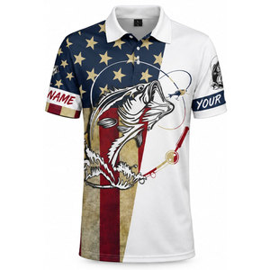 Polo de pêche pour homme avec drapeau américain, séchage rapide, protection UPF 50, impression par sublimation, nom personnalisé - Product Image 2