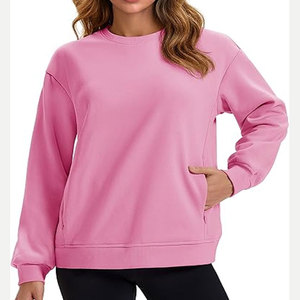 Women's Eco-Friendly Waterproof Sweatshirts Fleece Lined Crewneck Cotton/Bamboo Fiber Casual <b>Winter</b> Warm <b>Tops</b> with Zip Pockets - Product Image 2