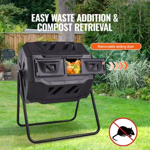 43-Gal Dual Chamber Composting Tumbler <b>Large</b> Tumbling Rotating Steel Frame Composter 2 <b>Sliding</b> Doors Aerators Bin for Compost BP - Product Image 2