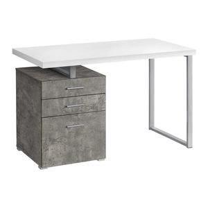 Scrivania per Laptop da 48 Pollici per Ufficio Domestico con Laminato Effetto Cemento Bianco e Cassetti Portaoggetti in Metallo Bianco per Configurazione Destra e Sinistra - Product Image 2