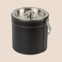 Seau à glace en similicuir noir avec couvercle et pinces, garniture métallique, poignée pivotante, isolé, idéal pour les fêtes, accessoires de bar modernes