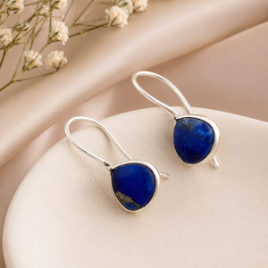 Lapis Copper Turquoise Drop Elegant Style <b>Earrings</b> Sterling Silver Bezel Set Trendy Gemstone <b>Dangle</b> Birthday Gift Jewelry - Product Image 2