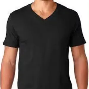 T-shirt à col en V 100% coton personnalisé pour hommes, sérigraphie vierge et durable, couleur noire, grande taille, à la mode, vente en gros - Product Image 1