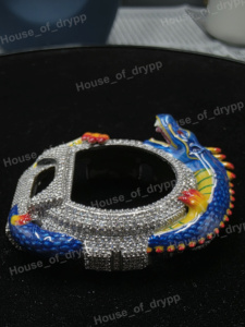 Lunette de montre Dragon Bleu faite à la main avec design ajouré en Moissanite VVS, mise à niveau Série 6900 - Product Image 4