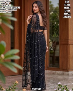 Sari noir brodé Grace pour femmes - Tenue de fête traditionnelle, anti-humidité et infroissable - Product Image 1