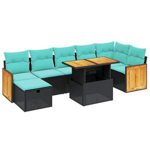 Juego de sofás de patio de ratán sintético negro de 8 piezas con cojines, sofás de jardín - Product Image 2