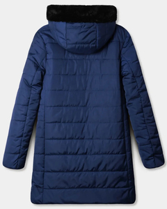 <b>Women's</b> <b>Navy</b> Blue Quilted Puffer Jacket with Faux Fur Hood Warm <b>Winter</b> <b>Coat</b> with Zipper Closure and Side Pockets - Product Image 6