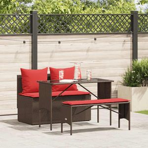 Juego de comedor de patio de 3 piezas de ratán sintético marrón con cojines, conjuntos de jardín - Product Image 1