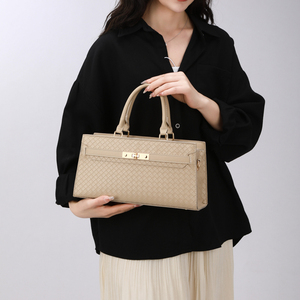 Bolso Tote Elegante Personalizado al por Mayor para Mujer, de Negocios y Viaje, con Diseño de Cuadrícula de Diamantes, de Cuero PU Tejido, con Cremallera, Gran Capacidad, para Hombro y Cruzado - Product Image 5
