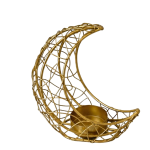 เชิงเทียนรูปพระจันทร์เสี้ยวและดาวประดับโลหะสีทองหรูหราสำหรับเทศกาลรอมฎอน ของตกแต่งบ้านสไตล์อิสลามมูบาร็อก ของประดับตกแต่งโต๊ะในวันอีด - Product Image 6