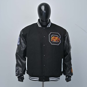 Blouson universitaire vintage d'hiver pour homme, style Letterman, coupe slim, manches en cuir personnalisées, boutons corne, tendance, OEM - Product Image 1