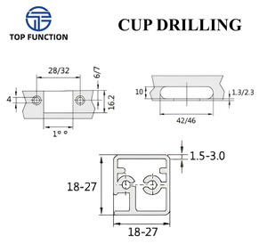 บานพับเฟอร์นิเจอร์อะลูมิเนียมแบบปิดนุ่มนวล TOP FUNCTION แบบฝังเต็ม 180 องศา สำหรับบานตู้ครัว - Product Image 6