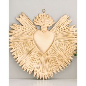 Décoration murale en métal en forme de Cœur Sacré Ex Voto, sculpture florale dorée, art religieux, décoration bohème pour la maison, vente en gros - Product Image 4