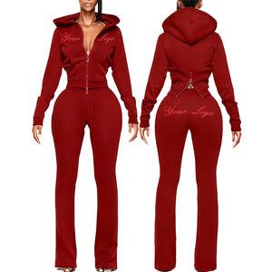 Women's Custom Logo Fashionable Tracksuits Sweatsuits Embroidered Sport Pants Zipper Hooded Long Sleeved Top Two Piece <b>Set</b> Women - Product Image 3