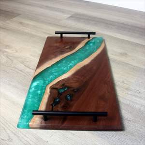 Bandeja de Servicio de Madera y Resina al por Mayor con MOQ Bajo, Bandeja de Madera y Resina Personalizada, Bandeja de Servicio para Almacenamiento de Alimentos con Diseño Personalizado, la Más Vendida - Product Image 3