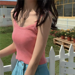 Débardeur court sexy tendance été WX76 pour femme – Gilet respirant sans manches, couleur unie, longueur courte, motif arc-en-ciel - Product Image 1