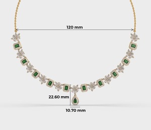 Collier floral en or massif 18 carats avec émeraude et diamant cultivés en laboratoire |   Pendentif de luxe en forme de goutte d'eau, fleur d'émeraude verte, pour mariage - Product Image 5