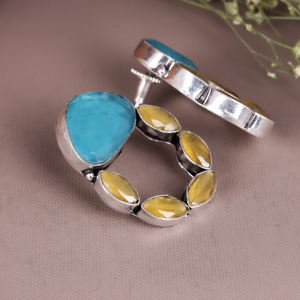 Pendientes colgantes de latón chapado en plata antigua con gemas de flor estilo bohemio para mujer, ideales para fiestas y ocasiones especiales. - Product Image 4