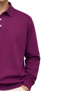 เสื้อโปโลแขนยาวสีม่วงสำหรับผู้ชาย ผ้าคอตตอนผสมเนื้อนุ่ม สวมใส่สบาย คอปกคลาสสิก เหมาะสำหรับฤดูหนาว ผลิตโดยผู้ผลิต - Product Image 3