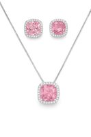 Ensemble de bijoux en zircon rose, collier, bague et boucles d'oreilles en laiton plaqué platine pour femmes, cadeau
