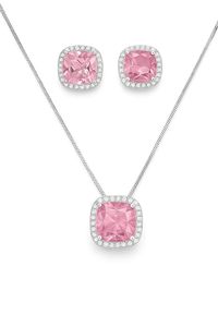 Ensemble de bijoux en zircon rose, collier, bague et boucles d'oreilles en laiton plaqué platine pour femmes, cadeau - Product Image 3