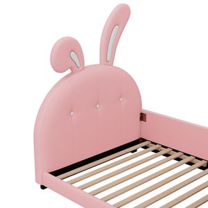 Twin Size Pink <b>Rabbit</b> Shape Princess <b>Bed</b> Upholstered Platform <b>Bed</b> with Headboard and Footboard for Kids Old SKU WF311629AAH - Product Image 6