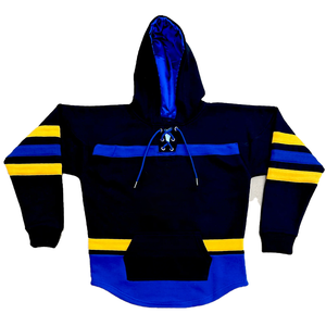 เสื้อฮู้ดปักลาย SGRho สำหรับสตรี  ผ้าฟลีซพรีเมียมสำหรับฤดูหนาว  เสื้อผ้าสไตล์กรีก  โลโก้สั่งทำได้ สีน้ำเงินทอง - Product Image 1