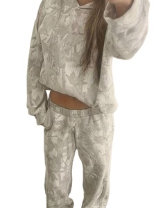 Women's New Digital Print Long Sleeve Hoodie Loose Casual Pants Set 2pcs Light Gray Casual Hooded Sweatshirt and Sweatpants Set - Product Image 5