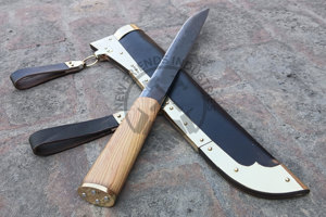 Nouvelle édition Couteau Seax Viking long en acier à haute teneur en carbone forgé à la main, lame de 11 pouces, manche en bois d'olivier avec bolster en laiton, ambidextre, pour l'extérieur - Product Image 2