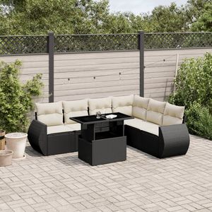 Ensemble de canapés de jardin en rotin PE noir avec structure en acier thermolaqué et verre trempé, mobilier d'extérieur haut de gamme - Product Image 1