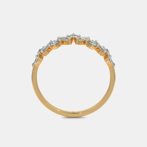Anillo Apilable Chevron de Oro Amarillo con Diamantes Cultivados en Laboratorio de Corte Redondo y Baguette Alternados - Product Image 2