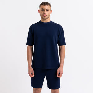 Camiseta de Punto para Hombre, Color Azul Marino, 100% Algodón, Estilo Casual de Verano, Personalizable con Logotipo, Estampado de Letras, Corte Holgado, Unisex - Product Image 1