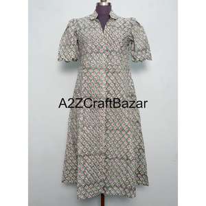 Robe de soirée moderne pour mariage, style doux, robe d'été en coton imprimé floral fait main, pour femme, coupe décontractée A-Line, magnifique et confortable - Product Image 1