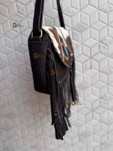 Bolso de Mano con Flecos de Cuero y Pelo, Bolso Bandolera con Piedra Turquesa, Estilo Bohemio Gitano Vintage, Hecho a Mano, Nuevo Diseño, Multiusos, Elegante - Product Image 3