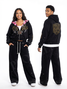 Conjunto Deportivo Cómodo de Última Moda con Detalles de Estrellas, Sudadera con Capucha y Cremallera en Rosa Camuflaje y Pantalones Holgados con Cordón - Product Image 2