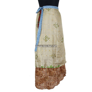 Indian Silk Sari Recycled Magic <b>Wrap</b> Around Reversible Party Wear <b>Wrap</b> Around <b>Skirts</b> Manufacturer Wholesaler - Product Image 1
