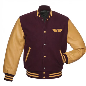 Blouson universitaire homme color block à col montant en mélange de laine, avec manches en cuir, pour l'automne - Product Image 1