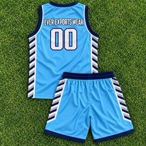 Uniforme de basket-ball personnalisé, bleu ciel, marine, ensemble de maillots et shorts de basket-ball par sublimation, design classique, sur mesure pour les équipes, nom de l'équipe - Product Image 2