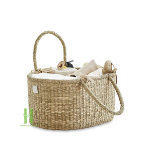 Cesta organizadora de pañales de algas marinas para bebé, cesta de almacenamiento tejida para guardería, bolsa de almacenamiento para pañales, toallitas y artículos esenciales para bebé con asas - Product Image 3